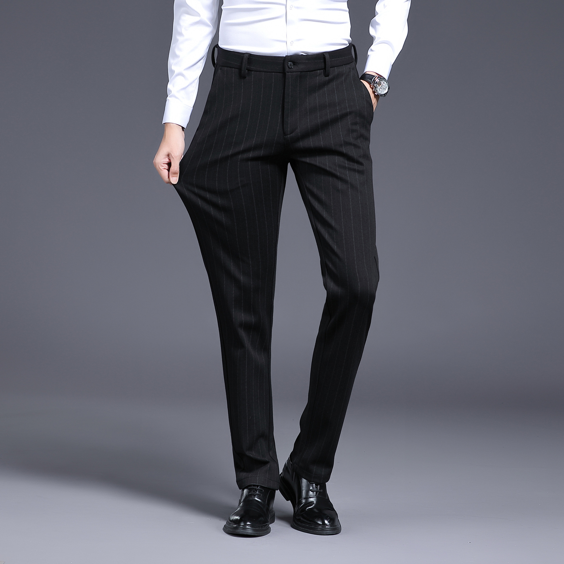 中青年长裤春秋季西裤批男裤条纹年汤米中腰筒裤黑示男士小直2022