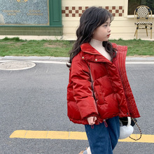 童羽绒服2022冬款女童韩版红色拉链短款面包服儿童加厚外套白鸭绒