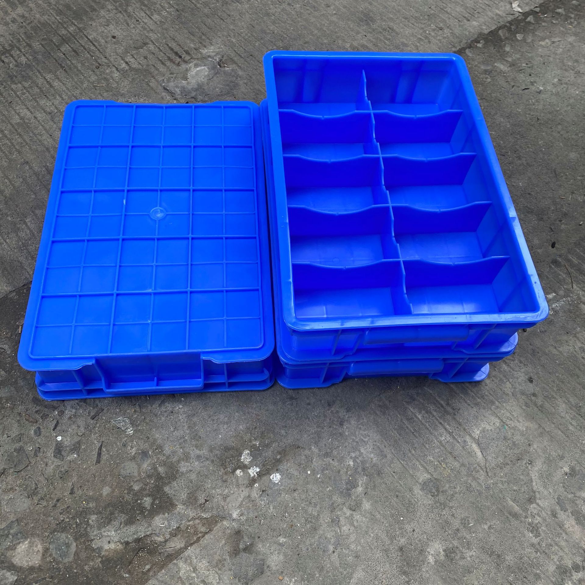 十个格子塑料分格箱410*265*80mm蓝色收枘零件盒塑胶框分隔物料匡