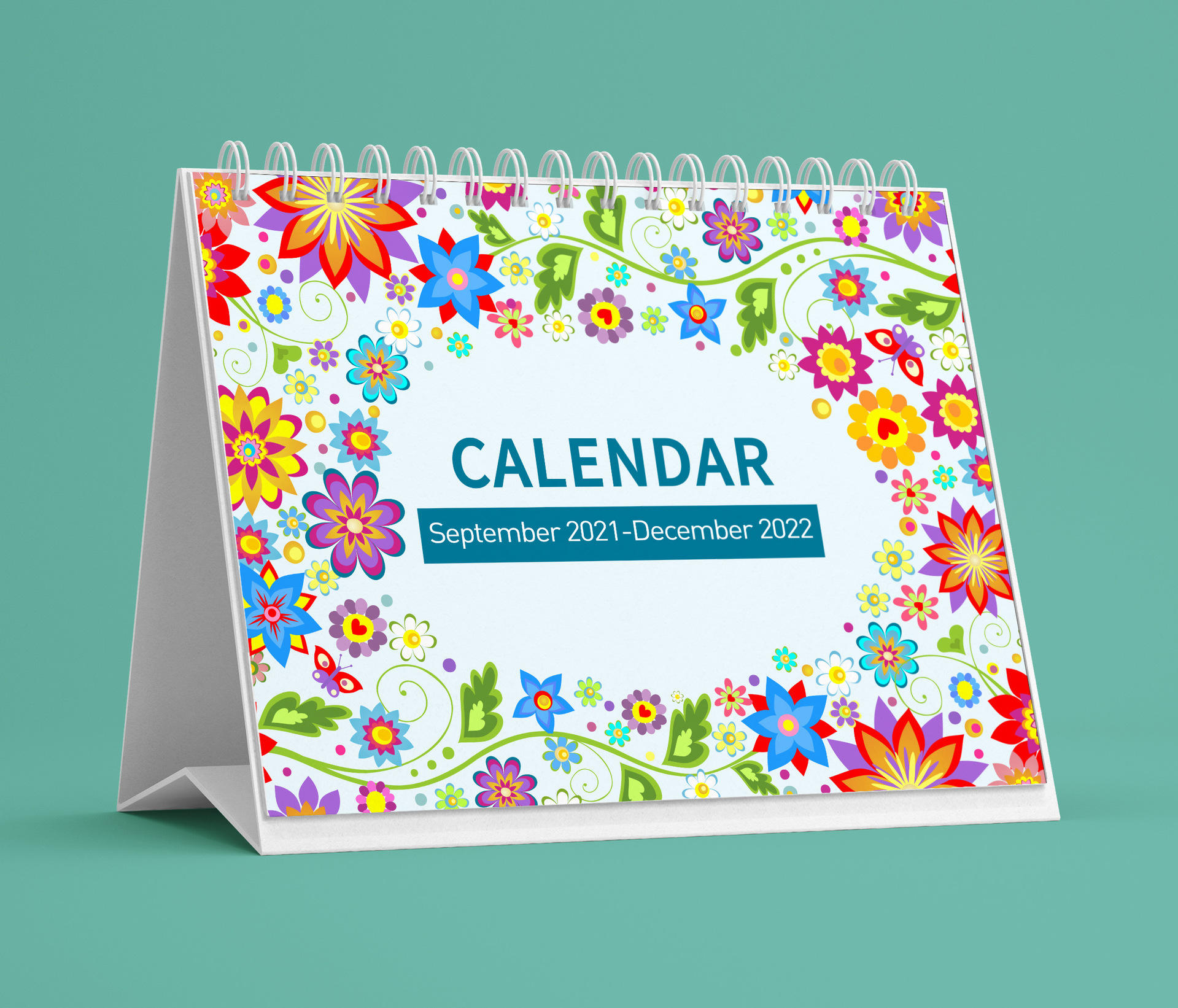 英文版2022年简约手绘风台历定制可印logo 办公室桌面记事台日历