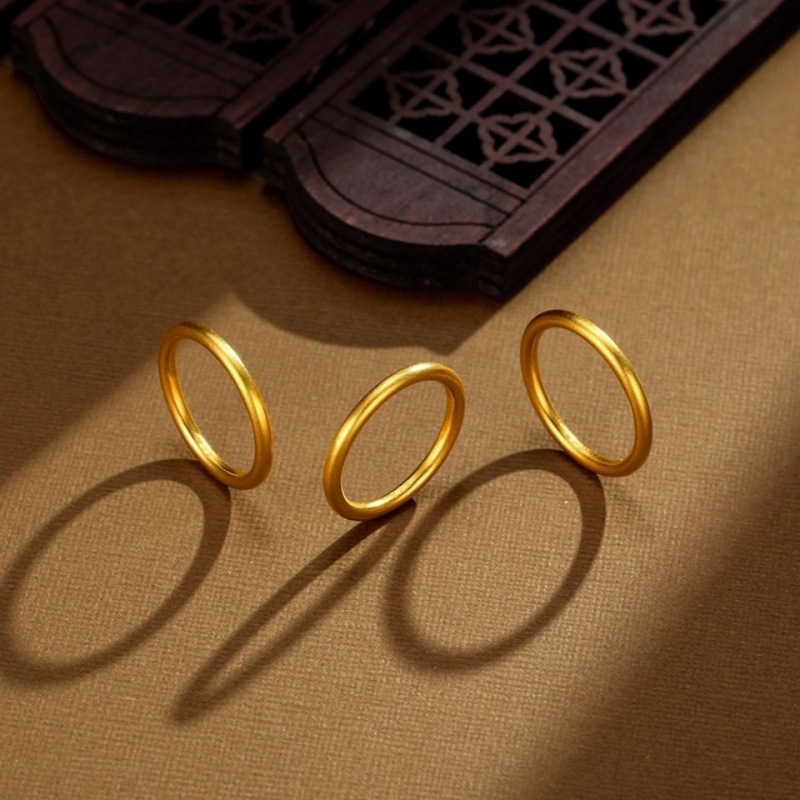 素圈戒指足金金尾戒古法金关节戒女叠戴细戒跨境专供批发-阿里巴巴