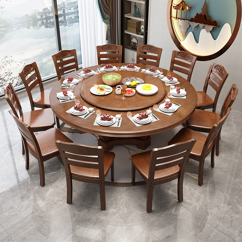 中式圆形实木餐桌椅组合家用10人吃饭桌子带转盘1.8米橡木大圆桌