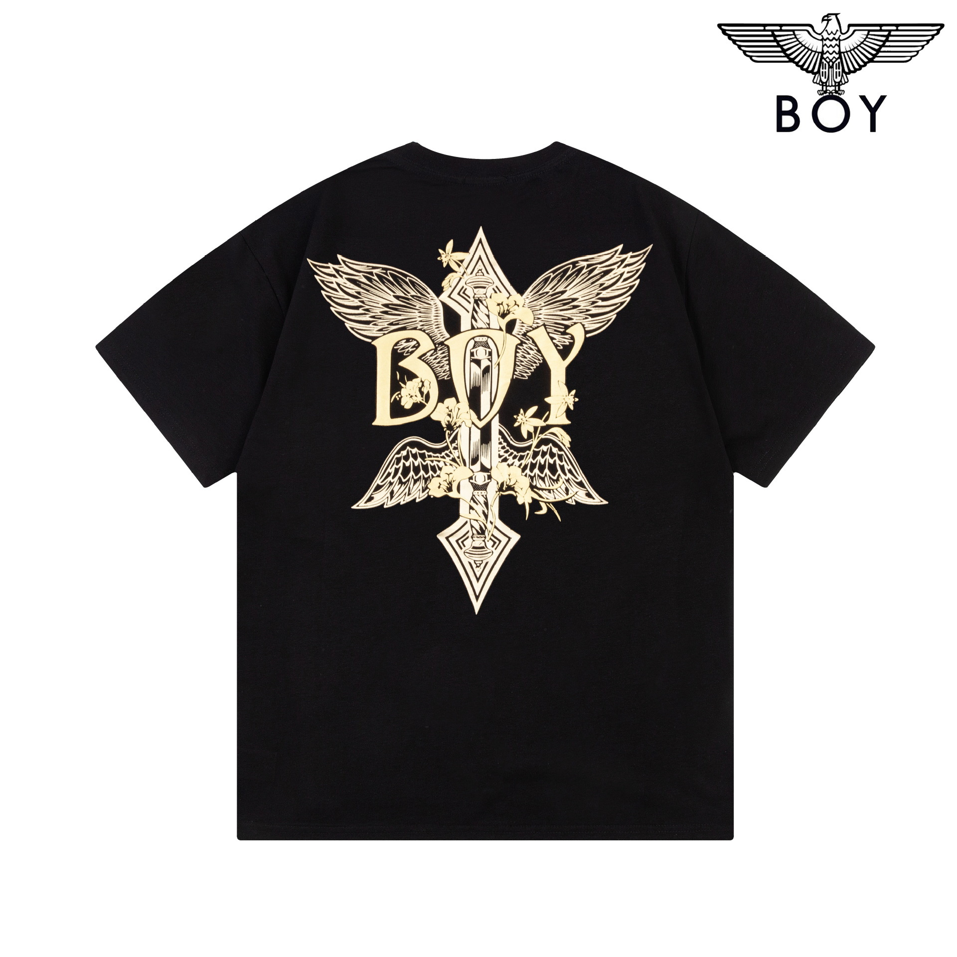 潮牌boy短袖夏季潮流雄鹰烫金经典百搭舒适t恤衫男女情侣同款半袖