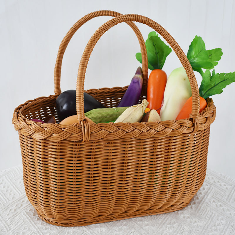 仿藤编织收纳筐手提野餐篮子家用提篮买菜篮子水果采摘提篮礼品篮