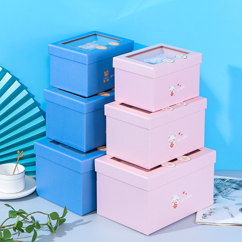 三件套pvc开窗可爱卡通熊礼盒情人节日化妆品礼物收纳礼品盒套盒