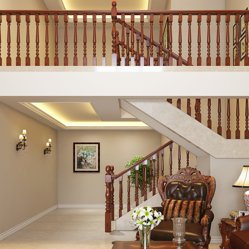 实木楼梯扶手栏杆立柱木头护手别墅阳台家用护栏复式阁楼室内橡木