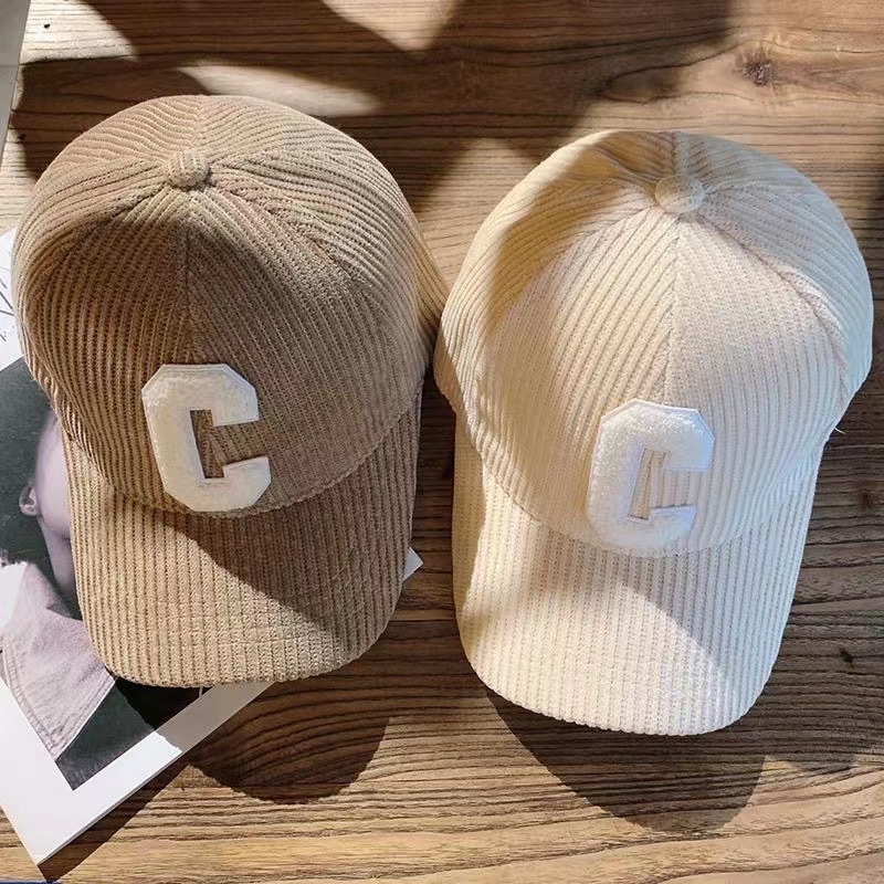 Baseball Cap for Women Autumn and Winter New Corduroy Sports C Letter Internet Celebrity Outdoor Same Style Men's Hard Top Peaked Cap