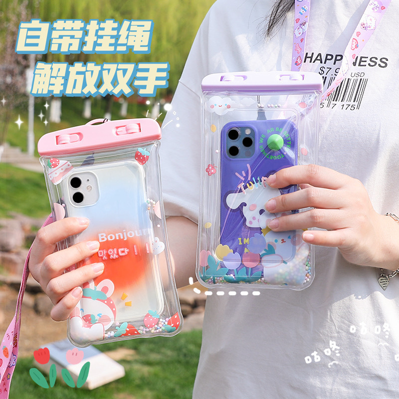 Cute Cartoon Mobile Phone Waterproof Bag Airbag Floating Touch Screen Protective Cover Camping Swimming Cellphone Bag