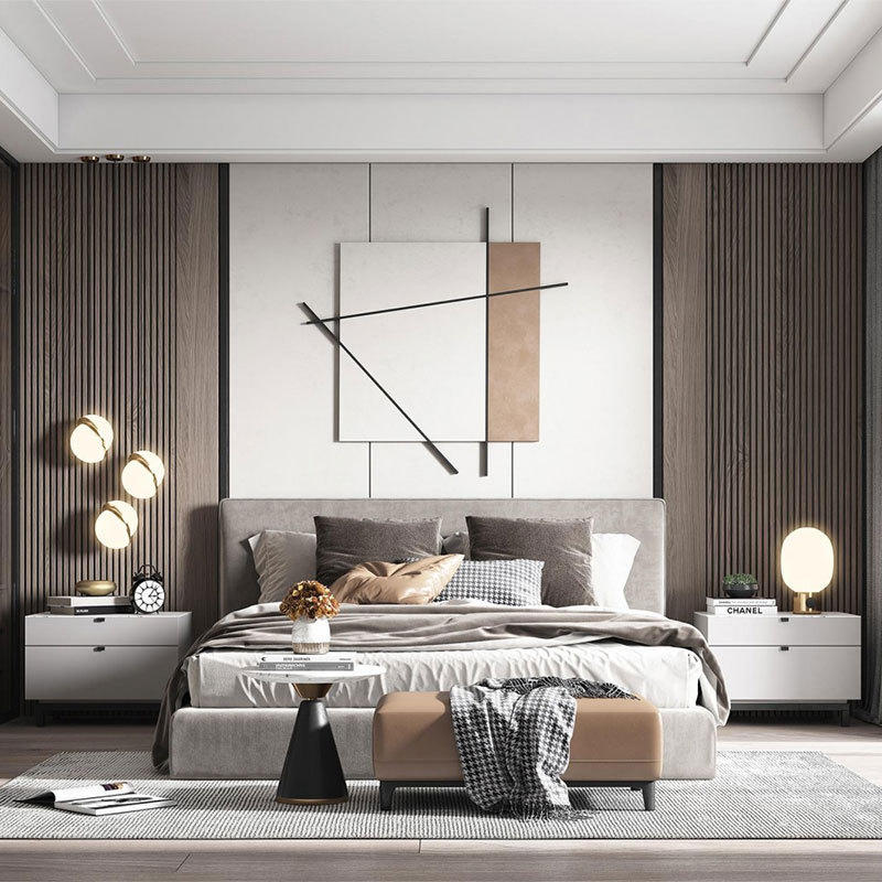 床头硬包背景墙2022现代轻奢网红皮革软包金属条装饰板卧室护墙板