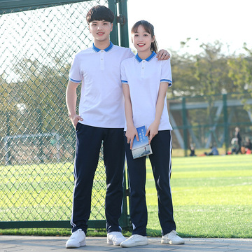 中学生校服套装蓝色短袖t恤宽松班服高中初中生学院风运动会夏装