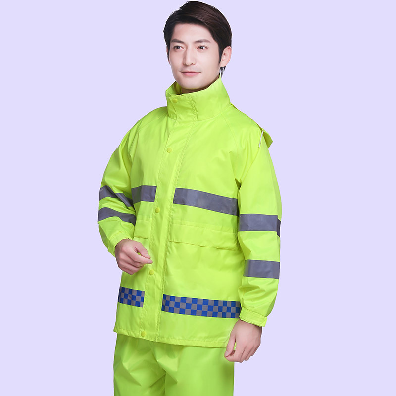 Reflective Raincoat Rain Pants Suit Traffic Duty Flood Control Emergency Sanitation Split Raincoat Factory Can Set Logo Wholesale