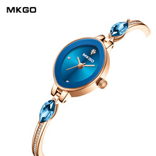 MKGO陌佧高新款海洋之心轻奢小众镶钻防水手链手表蓝水晶女士手表