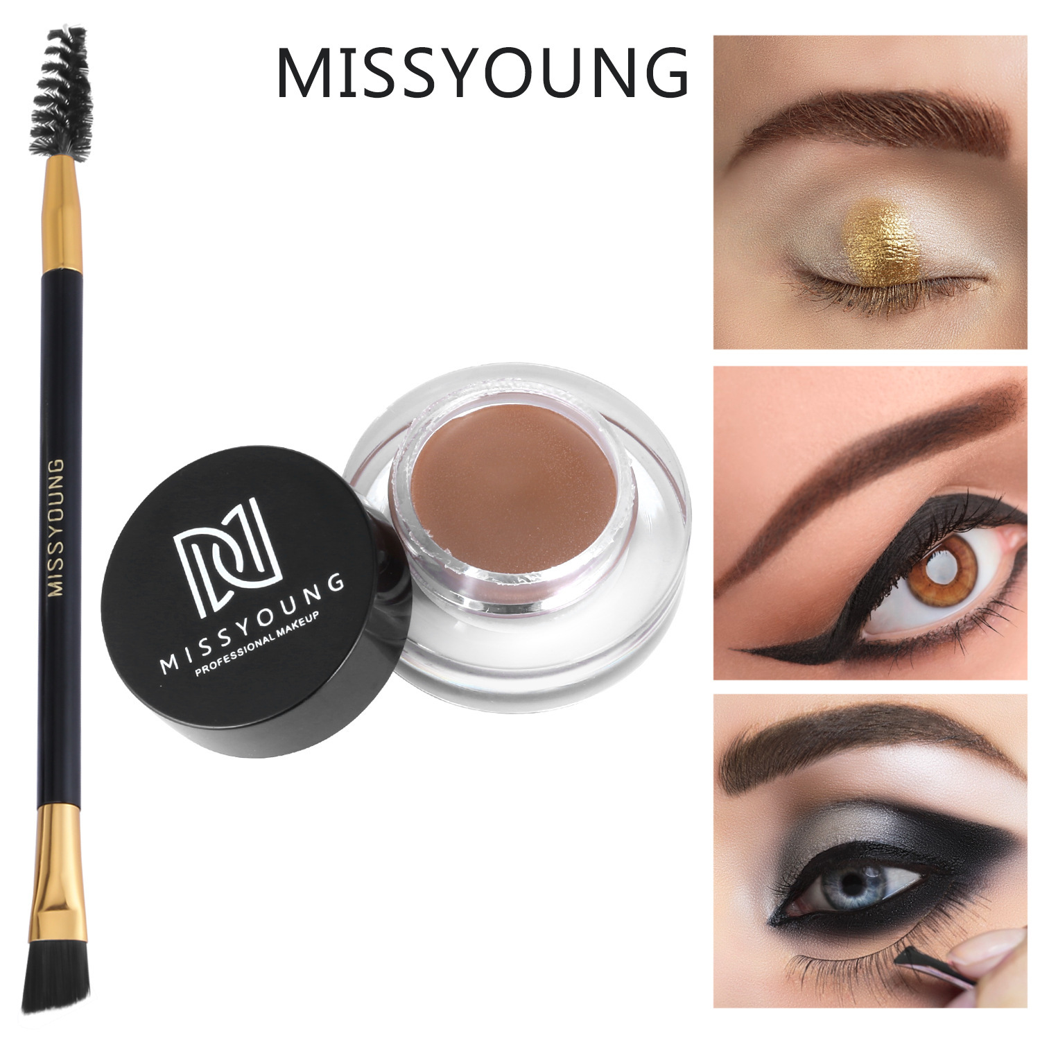 Missyoung Brow Cream Eyebrow Brush Combination Suit Waterproof Plastic Eyebrow Pencil Glue Natural Long Lasting Cross-Border Eyebrow Makeup