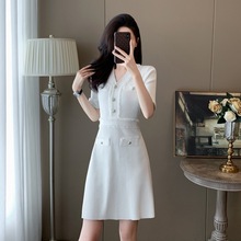 白色小香风连衣裙女夏季2024新款显瘦气质减龄遮肉高级感针织裙子
