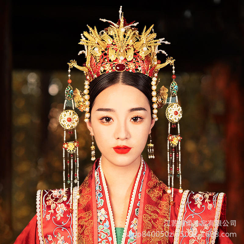 媚柔凤冠头饰新娘明制汉婚礼中式花丝发冠2021新款霸气大气