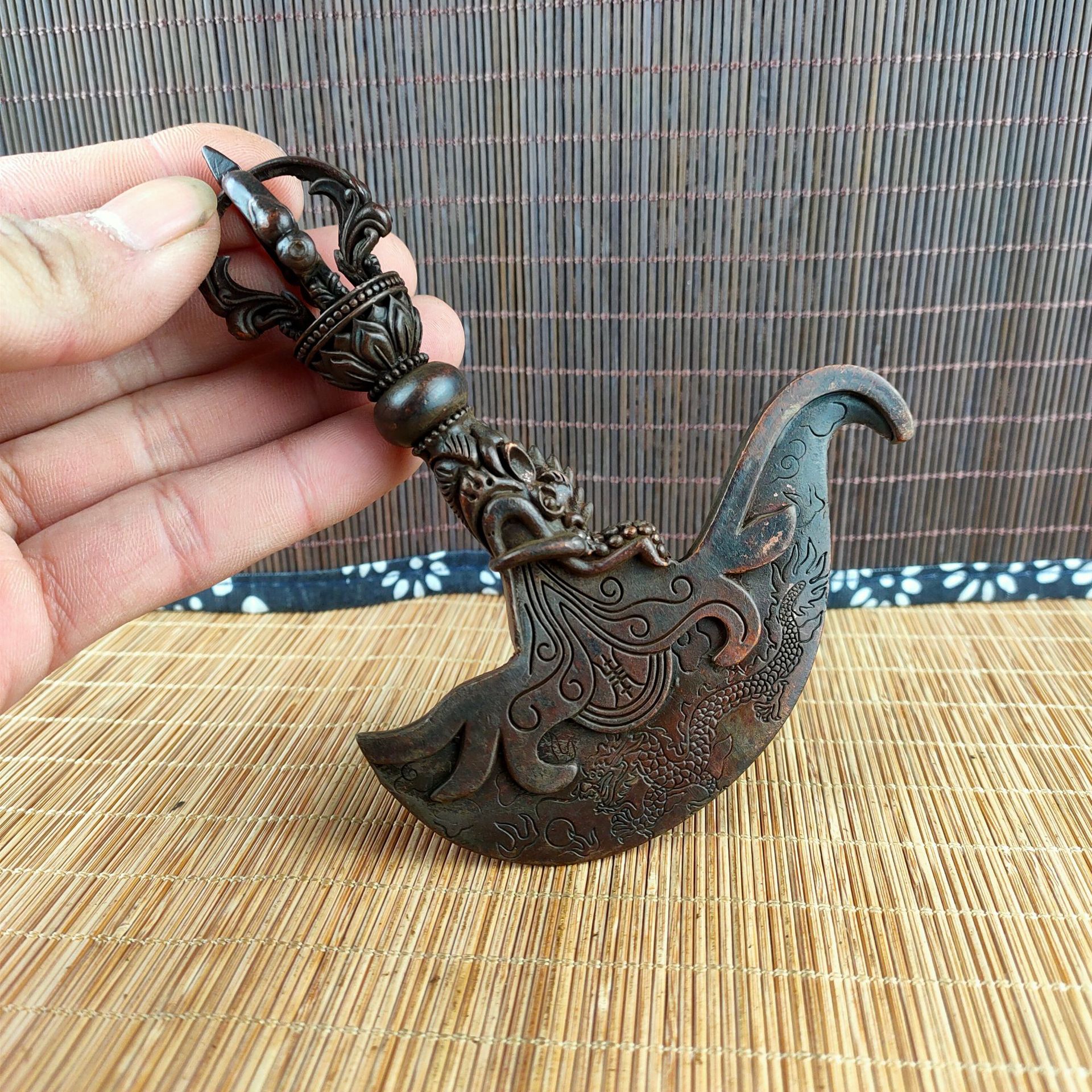 做旧仿古铜《龙头刀型普巴杵》金刚橛龙头普巴杵装饰书房装饰