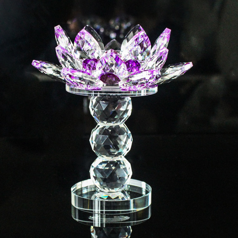 Factory in Stock Supply Crystal Candlestick Creative Decoration Goblet Crystal Lotus Opening Gift Decoration Wholesale