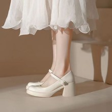 法式玛丽珍粗跟高跟鞋女2024夏季新款单鞋软底百搭婚礼配裙子鞋