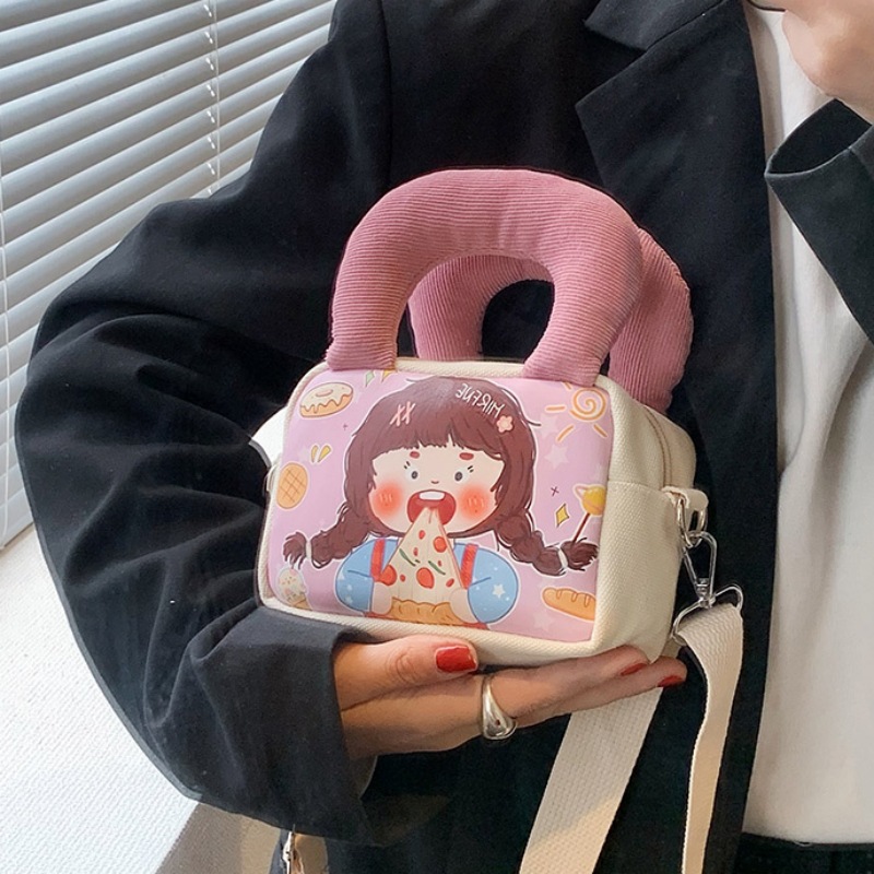 卡通手拎帆布包女2023新款夏季可爱少女小包包休闲手提包女斜挎包-阿