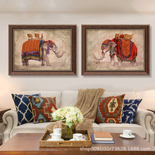 大象美式客厅装饰画欧式沙发背景墙挂画复古马到成功餐厅画墙壁画