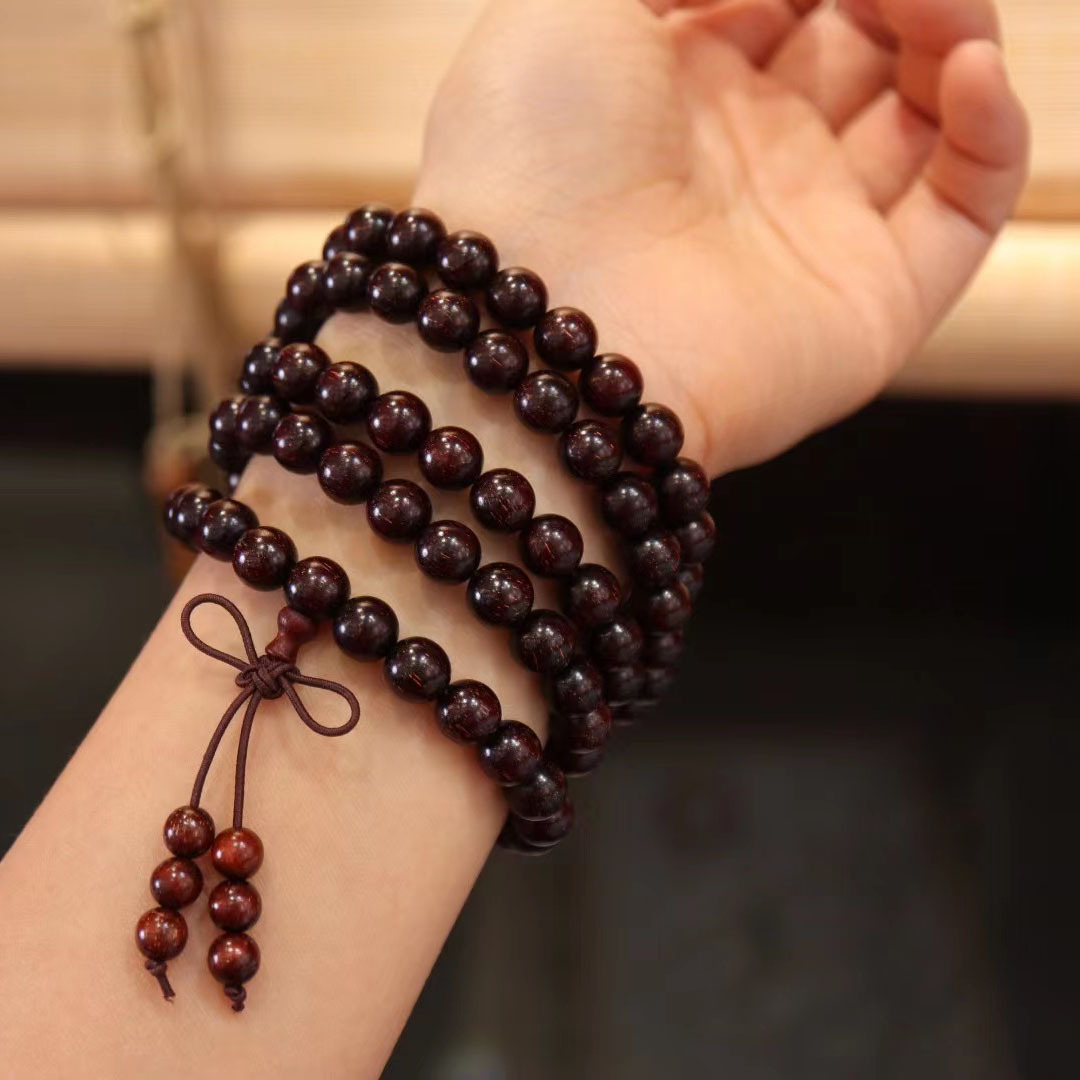 赞比亚小叶紫檀手链 108颗手串血檀金星老料高密佛珠木质文玩念珠