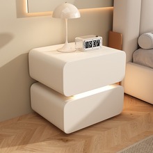 智能床头柜奶油风简约现代实木床头收纳柜卧室轻奢高级感床头柜子