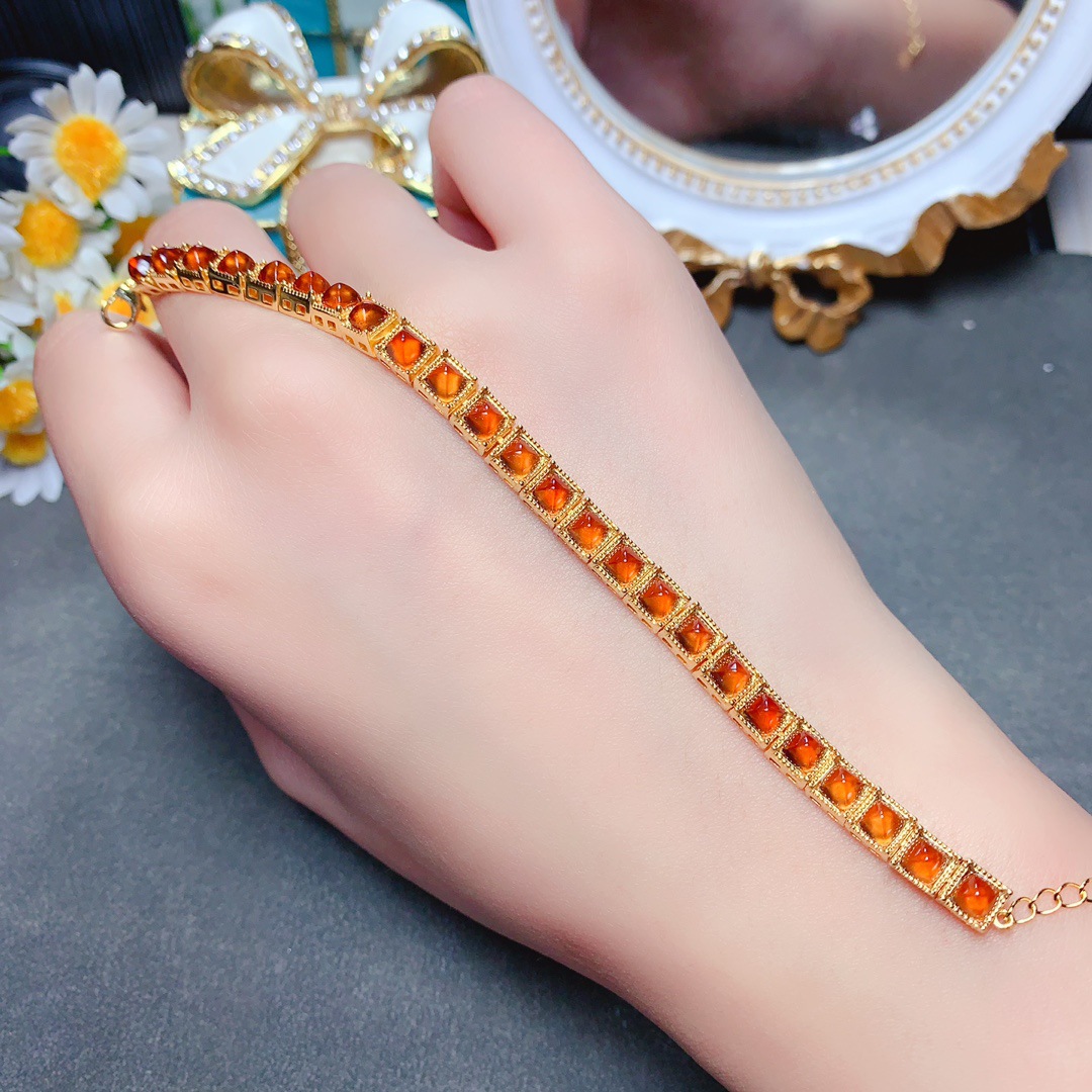 泽锋珠宝天然芬达石榴石手链s925银女饰主石4*4跨境一件代发-阿里巴巴