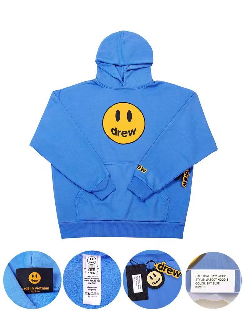 drew house笑脸秋冬加绒连帽卫衣美式街头潮牌宽松情侣卫衣-阿里巴巴