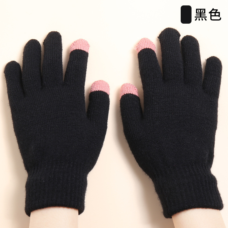 Girls' Autumn and Winter Cycling Cold Protection Warm Velvet Padded Thickened Touch Screen Gloves Winter New Knitted Plush Gloves