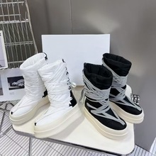 24年秋冬新款时尚百搭保暖羽绒雪地靴情侣款潮流绑带真皮中筒靴女