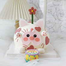 网红可爱lulu猪蛋糕装饰摆件软胶小猪猪宝宝周岁翻糖生日蛋糕插件