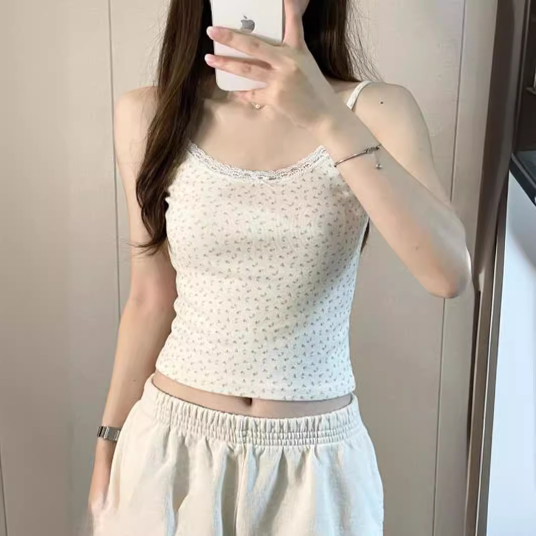 可爱甜美纯欲外穿内搭碎花小吊带背心女夏季修身显瘦打底短款上衣