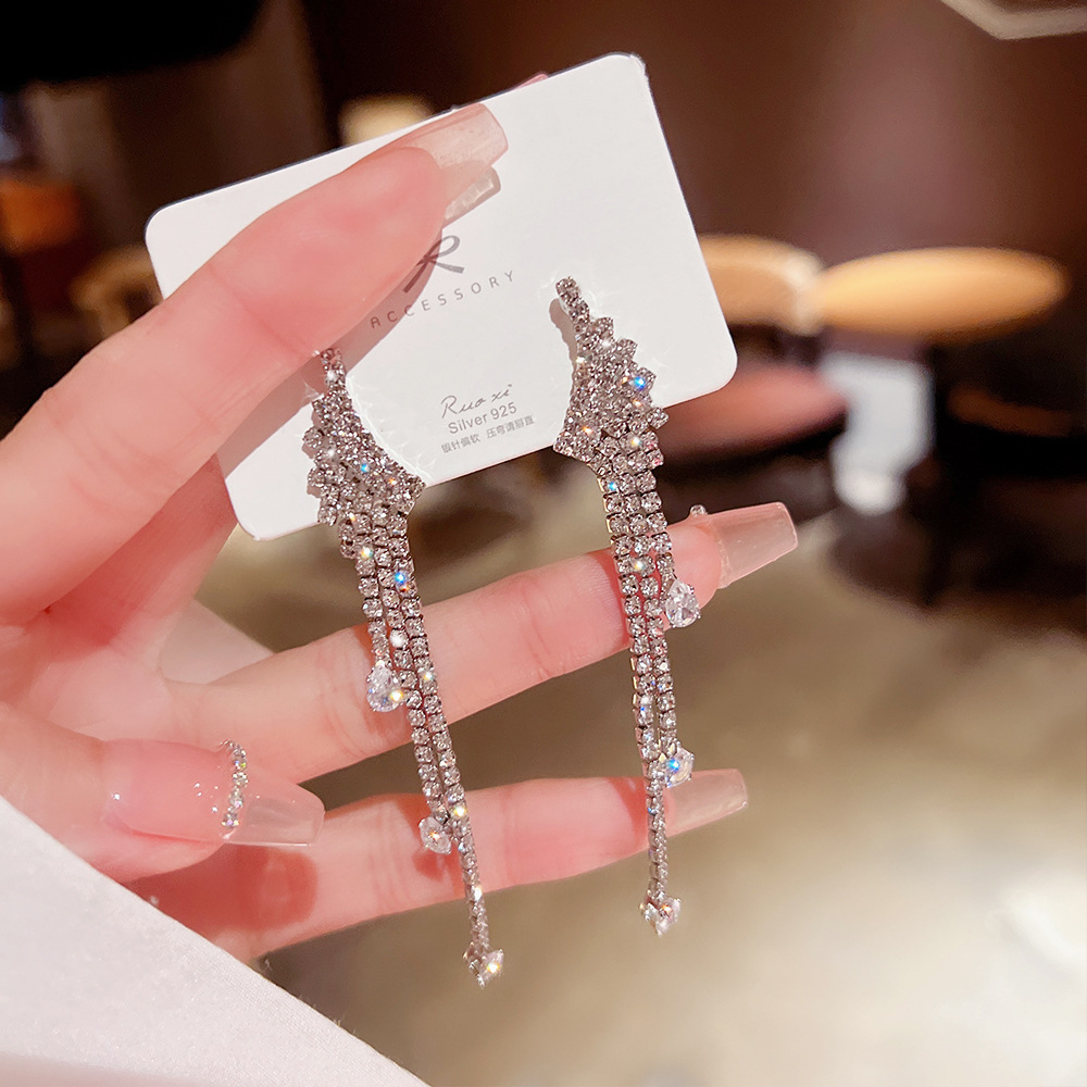 Sterling Silver Needle Online Influencer Tassel Earrings Women's High-Grade Earrings Korean Style Ladies Graceful Earrings Special-Interest Design Earrings