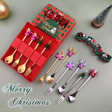 W圣诞小礼物勺子餐具套装卡通咖啡勺水果叉节日勺子礼品公仔勺