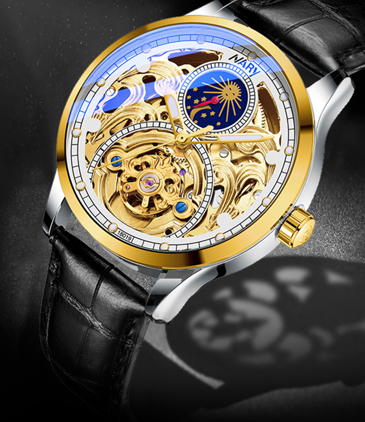 nary/耐瑞 抖音热销时尚手表男士休闲日月星辰表盘全自动机械手表
