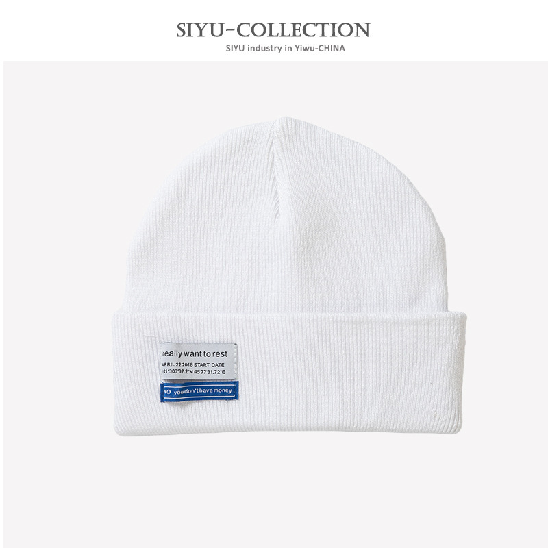 2021 New Korean Style Japanese Candy Color Women's Autumn and Winter Patch Curling Woolen Cap Outdoor Men's Warm Keeping Sports Knitted Hat