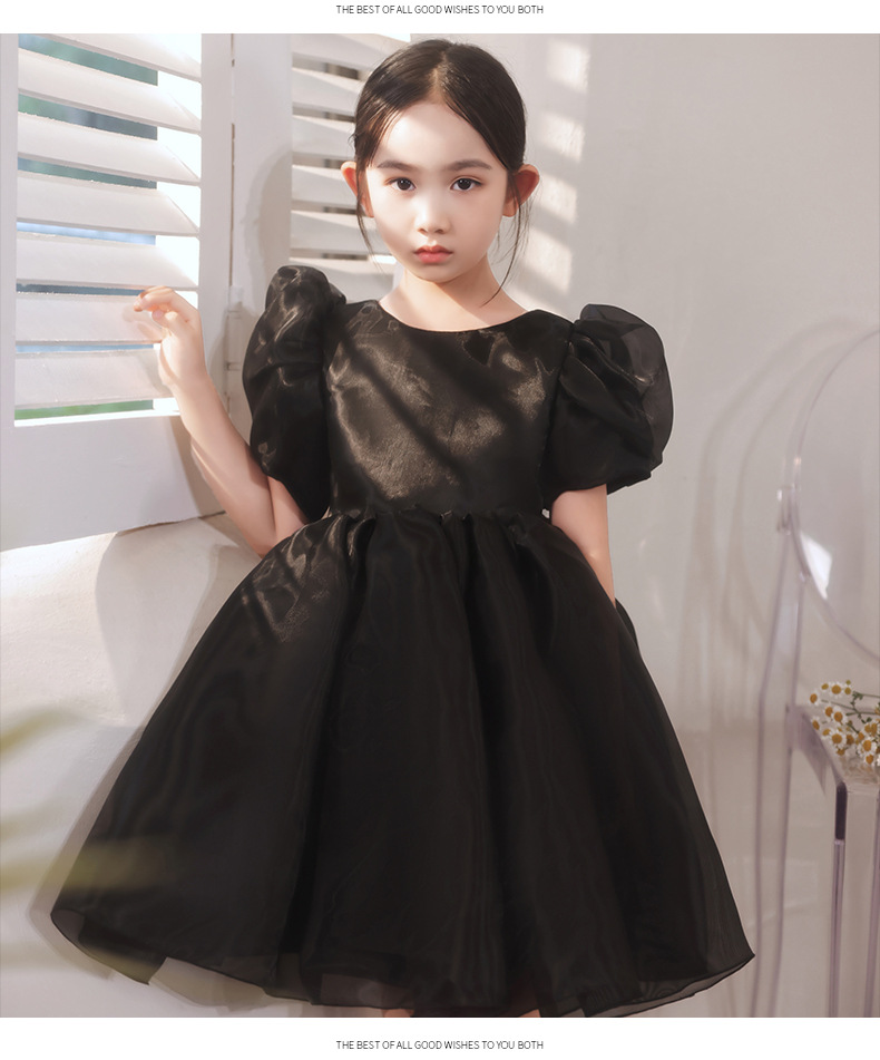 儿童礼服秋季黑色公主裙蓬蓬纱女童主持人走秀钢琴演奏演出服