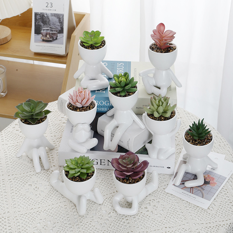 Nordic Ceramic Creative Little Figure Succulent Plant Flowerpot Decoration Office Simple Crafts Decoration