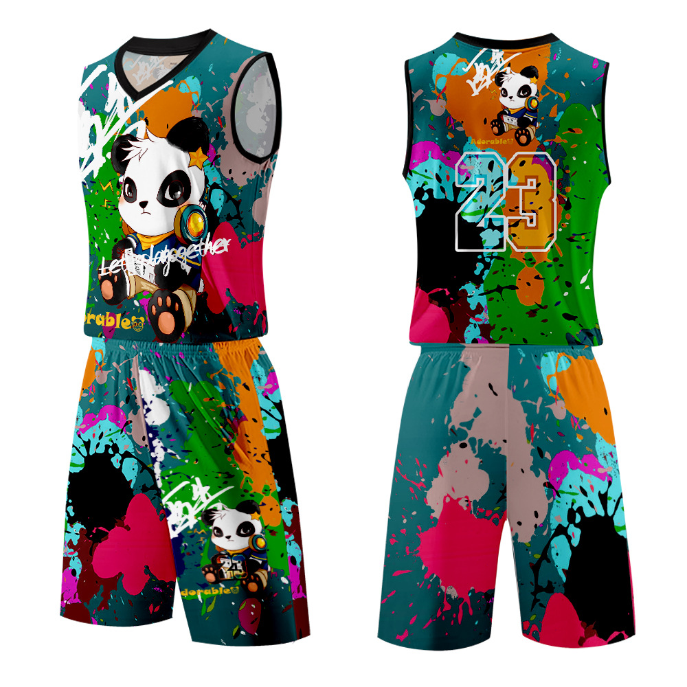 酷萌熊猫情侣篮球服套装男女定制比赛队服训练运动背心潮篮球衣服