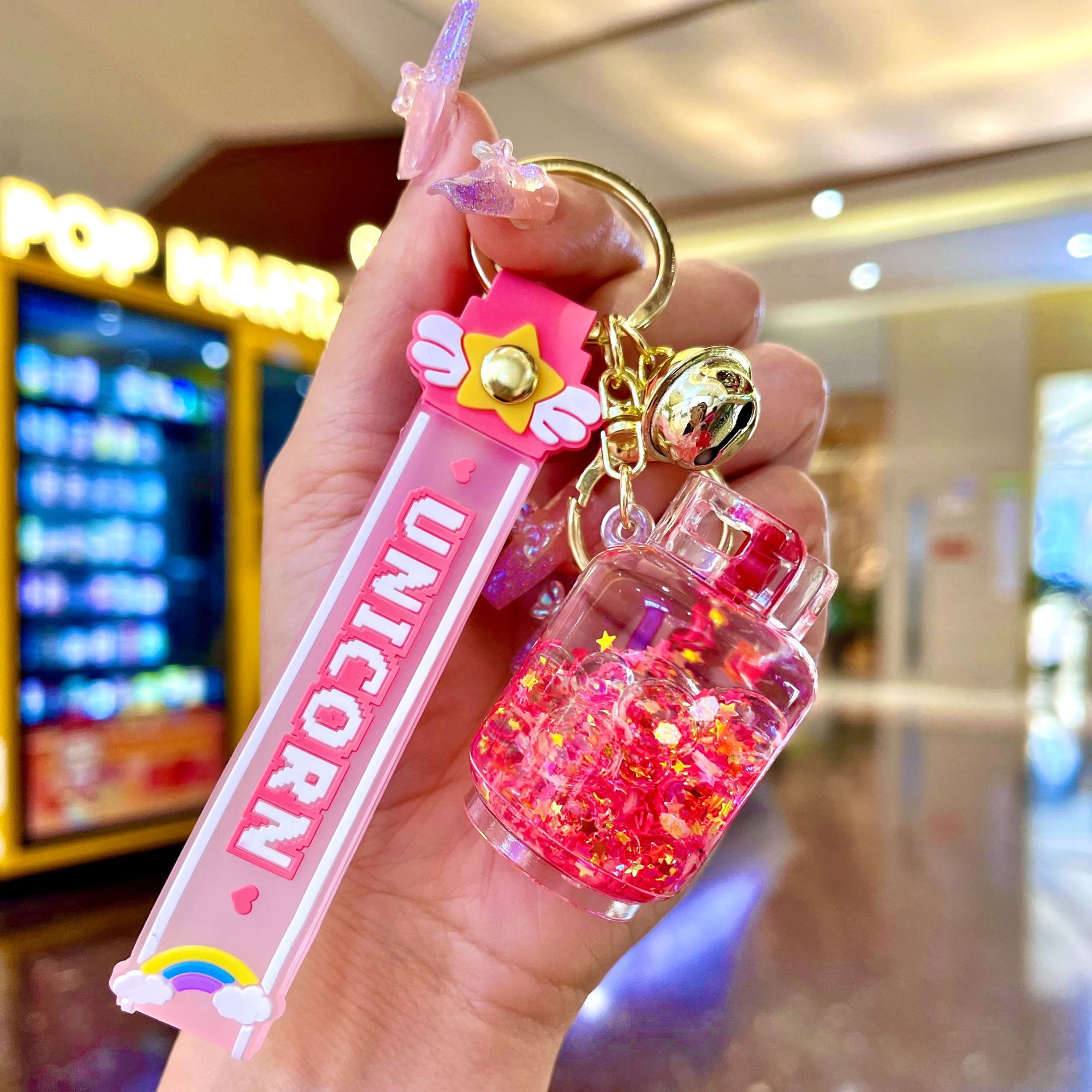 Luminous Quicksand Bottle Keychain Oil Bubble Beads Gas Cylinder Key Chain Small Birthday Gift Handbag Pendant Wholesale