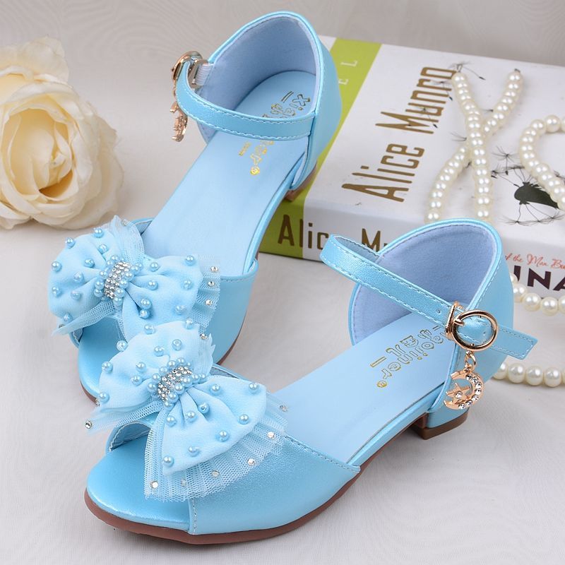 儿童凉鞋女童夏季凉鞋6-12岁儿童高跟鞋学生水晶鞋小女孩表演鞋