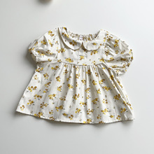 特价日系童装衬衫上衣80-110女童短袖夏季娃娃领纯棉婴小童碎花套