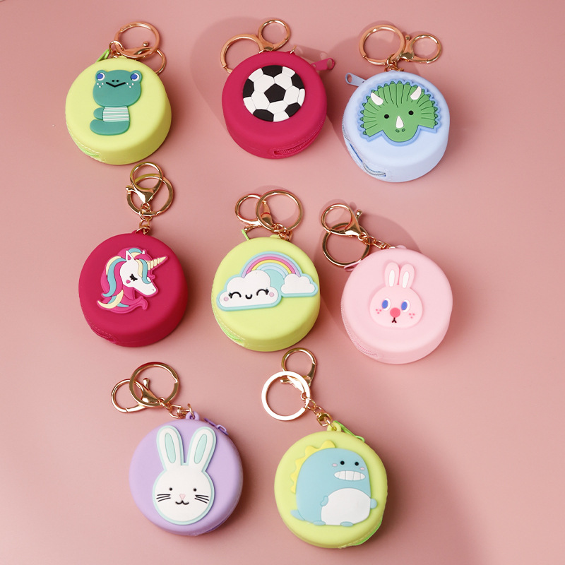 Factory Direct Sales Cartoon round Silicone Coin Purse Simple All-Match Little Dinosaur Keychain Bag Ornaments Small Gift