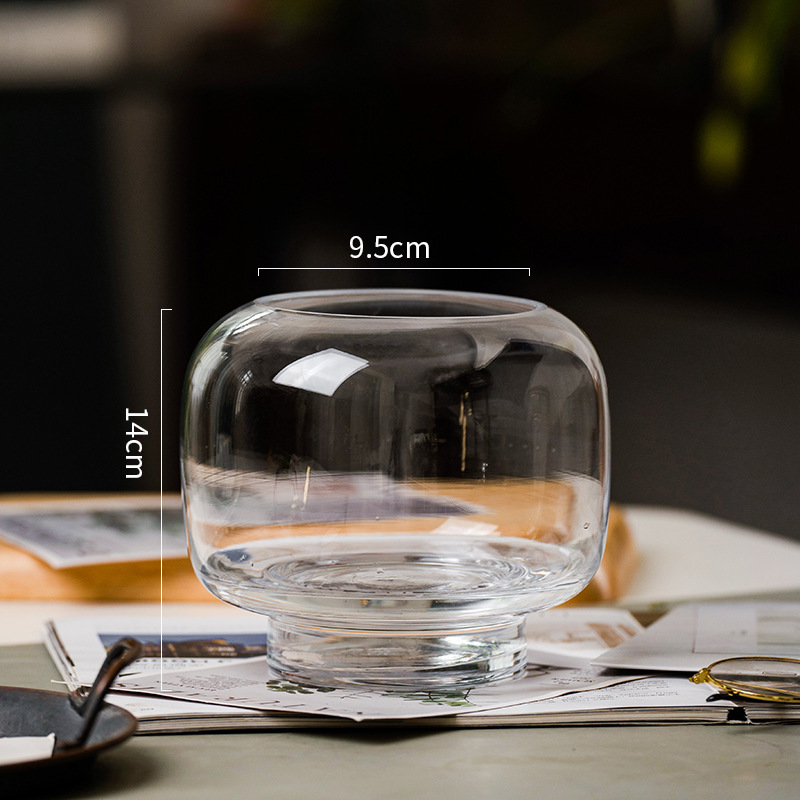 Simple Modern round Large Mouth Vase Transparent Aquatic Flower Arrangement Living Room Dining Table Glass Thickened Decoration Sky