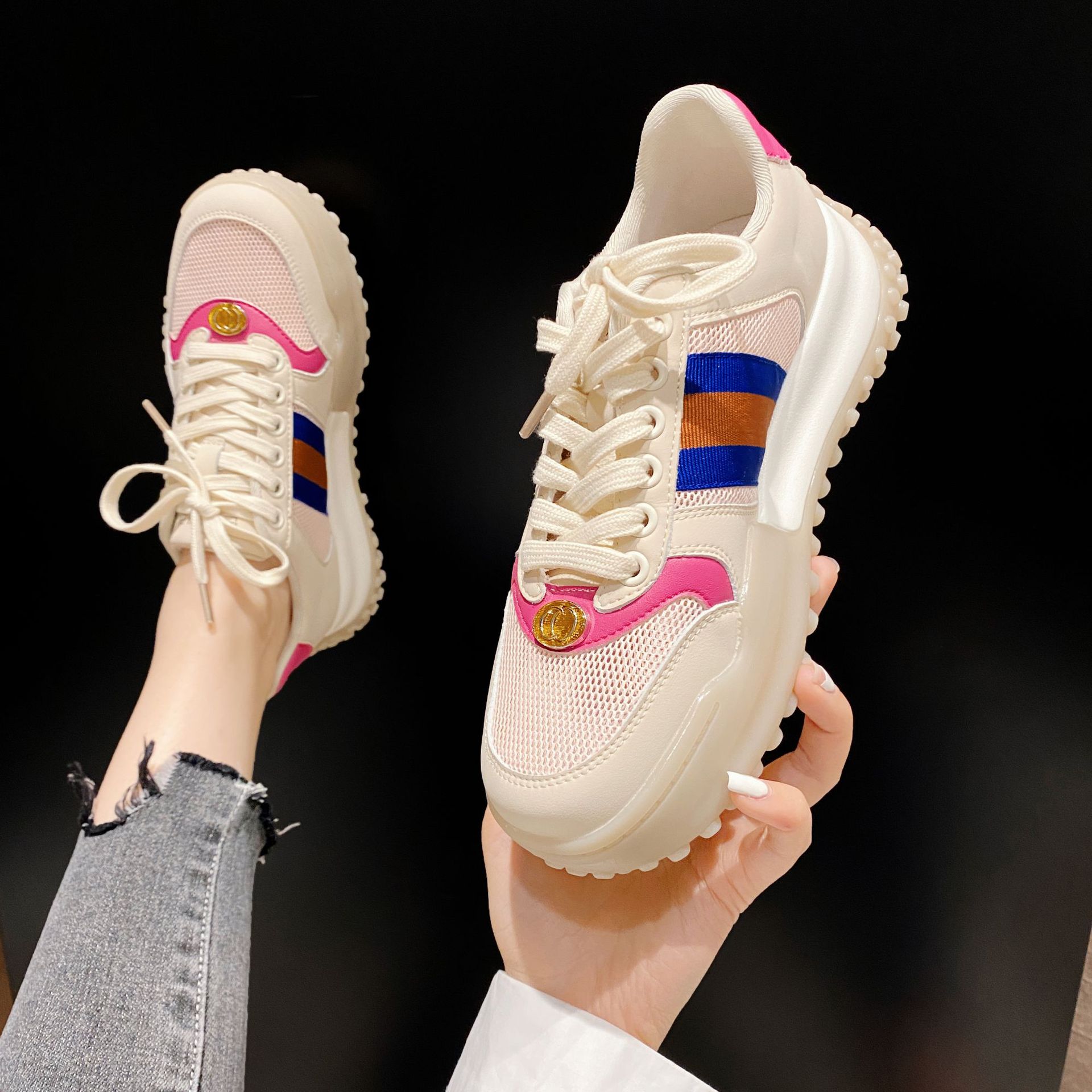 爆款流行老爹鞋女2021夏季网面透气复古运动百搭款潮鞋 34499-22