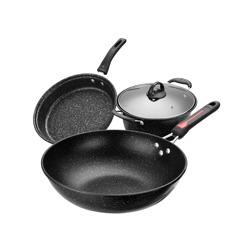 Three-Piece Pot Set Thickened Pan Gift Box Annual Meeting Event Gift Gift Set Wholesale Medical Stone Non-Stick Pan