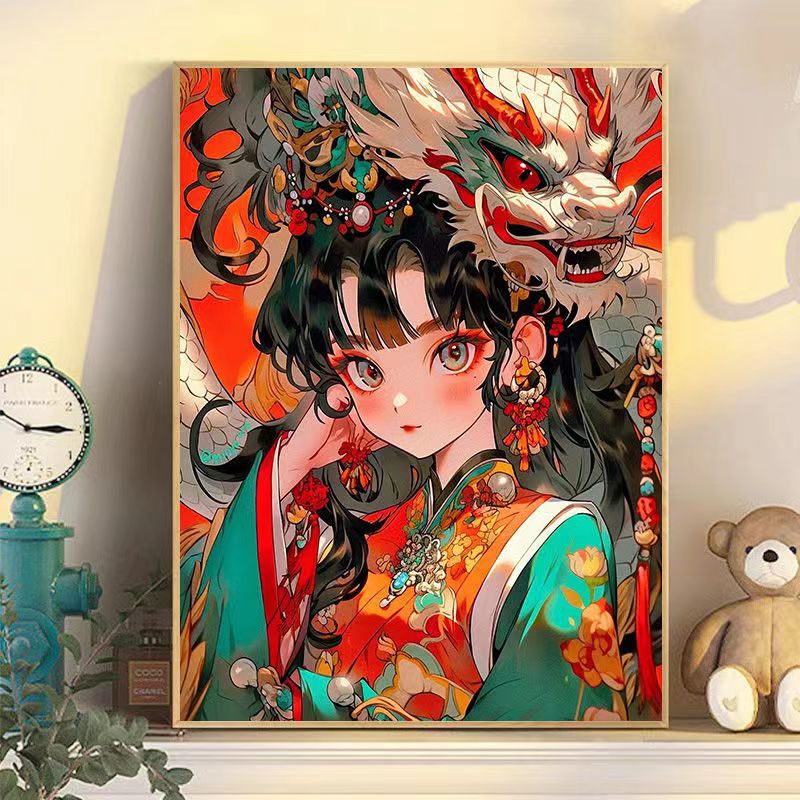 数字油画diy龙年儿童卡通动漫丙烯画画油彩画中国风装饰画治愈