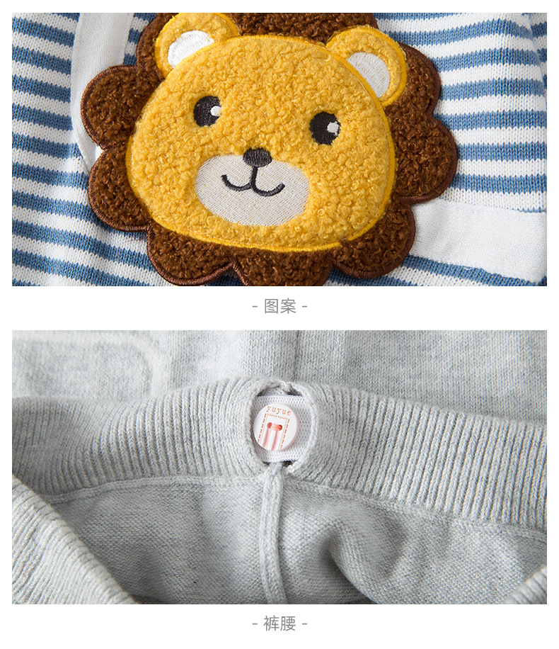 趴趴熊新生儿衣服春秋款女宝宝可爱套装男宝宝两件套纯棉针织童装