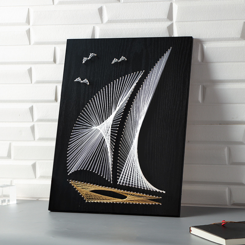 手工拉线画新婚立体图手工diy制作结婚拼贴立体画diy钉子家用民宿