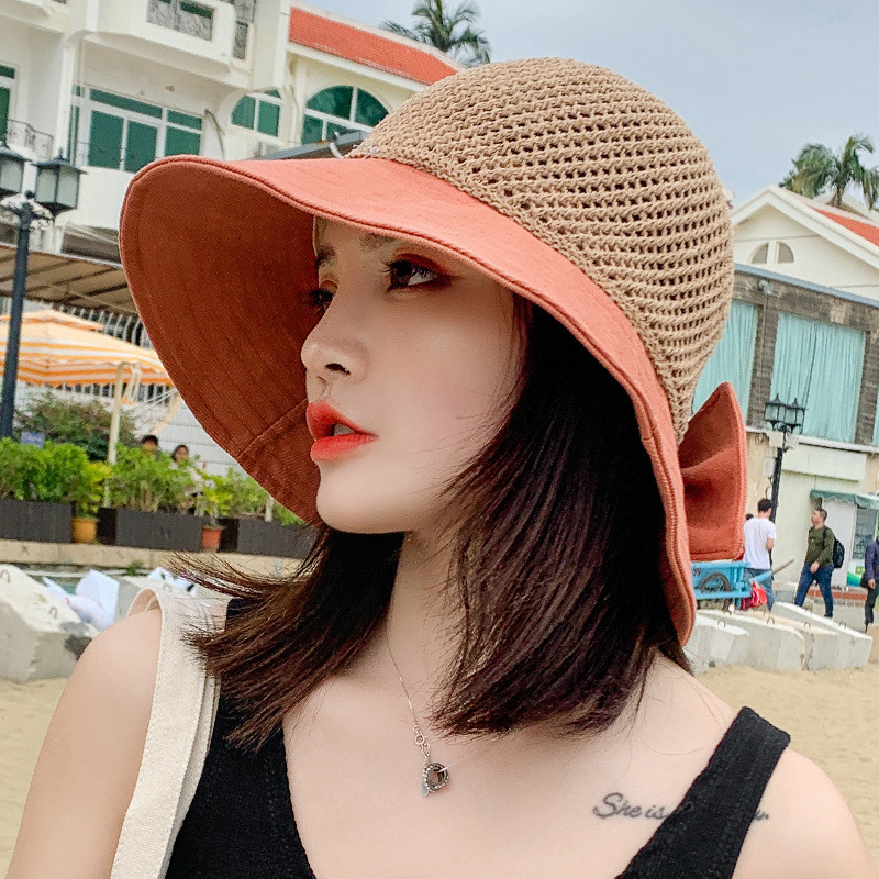 Hat Female Korean Style Fashionable All-Match Sun Hat sun Protection Woven Hollow-out Edge Cover Face Japanese Style Protective Fisherman Hat Female Summer